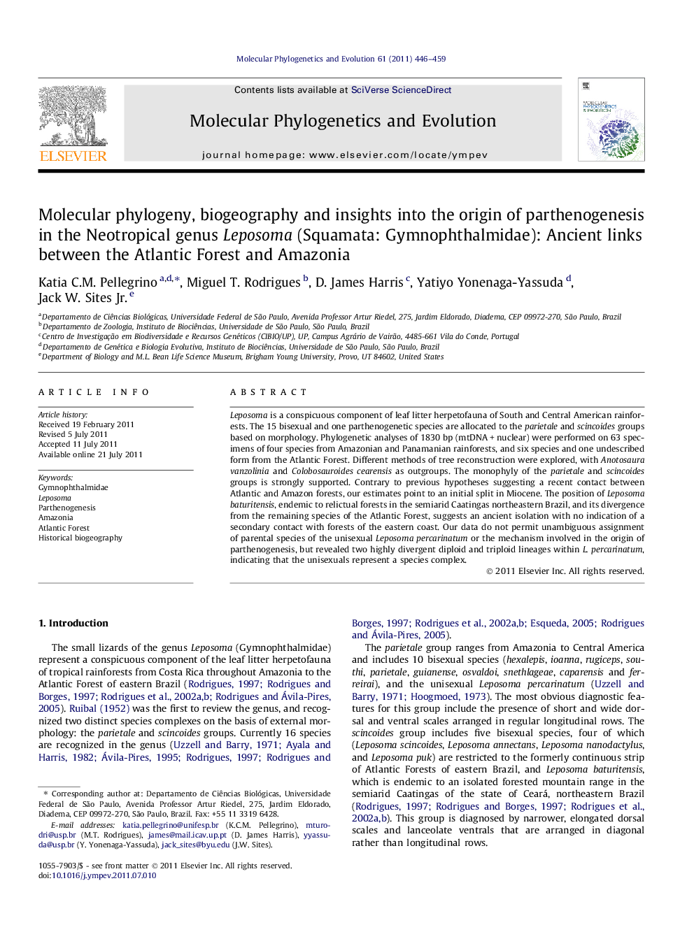 Molecular phylogeny, biogeography and insights into the origin of parthenogenesis in the Neotropical genus Leposoma (Squamata: Gymnophthalmidae): Ancient links between the Atlantic Forest and Amazonia