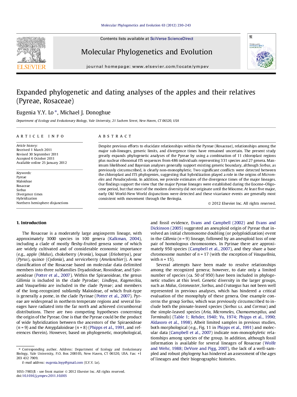 Expanded phylogenetic and dating analyses of the apples and their relatives (Pyreae, Rosaceae)