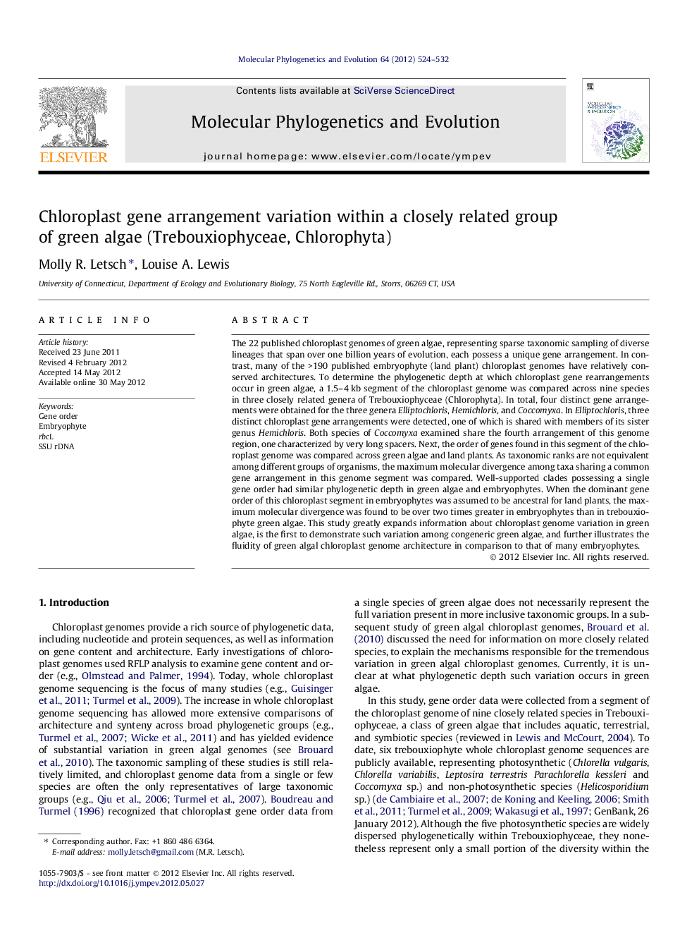 Chloroplast gene arrangement variation within a closely related group of green algae (Trebouxiophyceae, Chlorophyta)