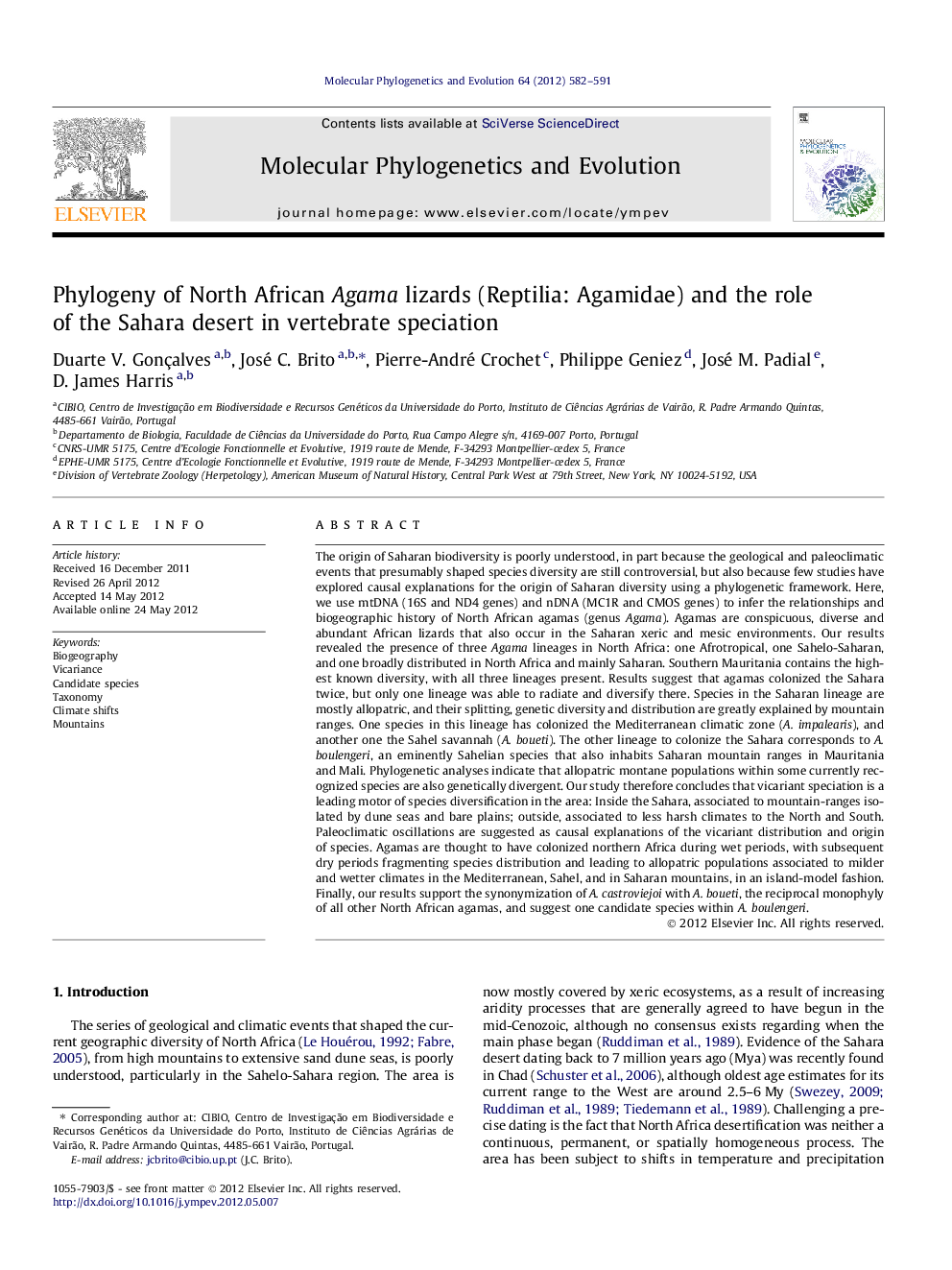 Phylogeny of North African Agama lizards (Reptilia: Agamidae) and the role of the Sahara desert in vertebrate speciation