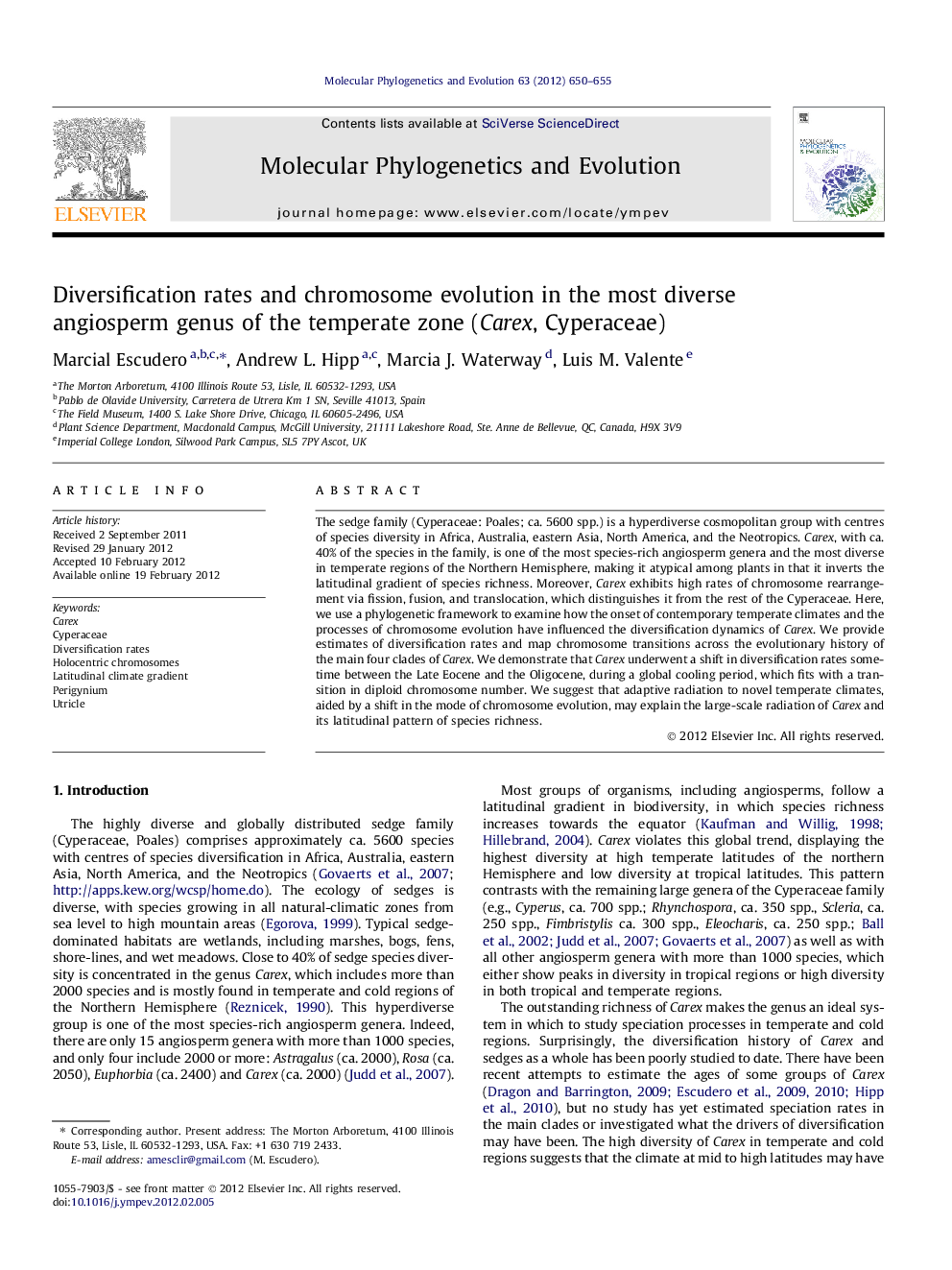 Diversification rates and chromosome evolution in the most diverse angiosperm genus of the temperate zone (Carex, Cyperaceae)