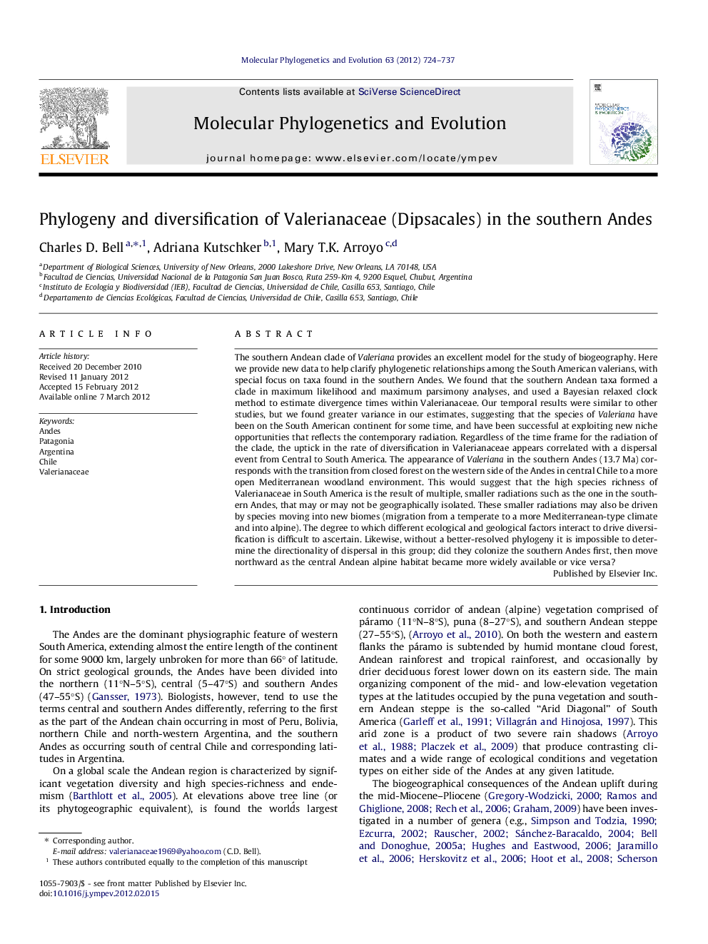 Phylogeny and diversification of Valerianaceae (Dipsacales) in the southern Andes