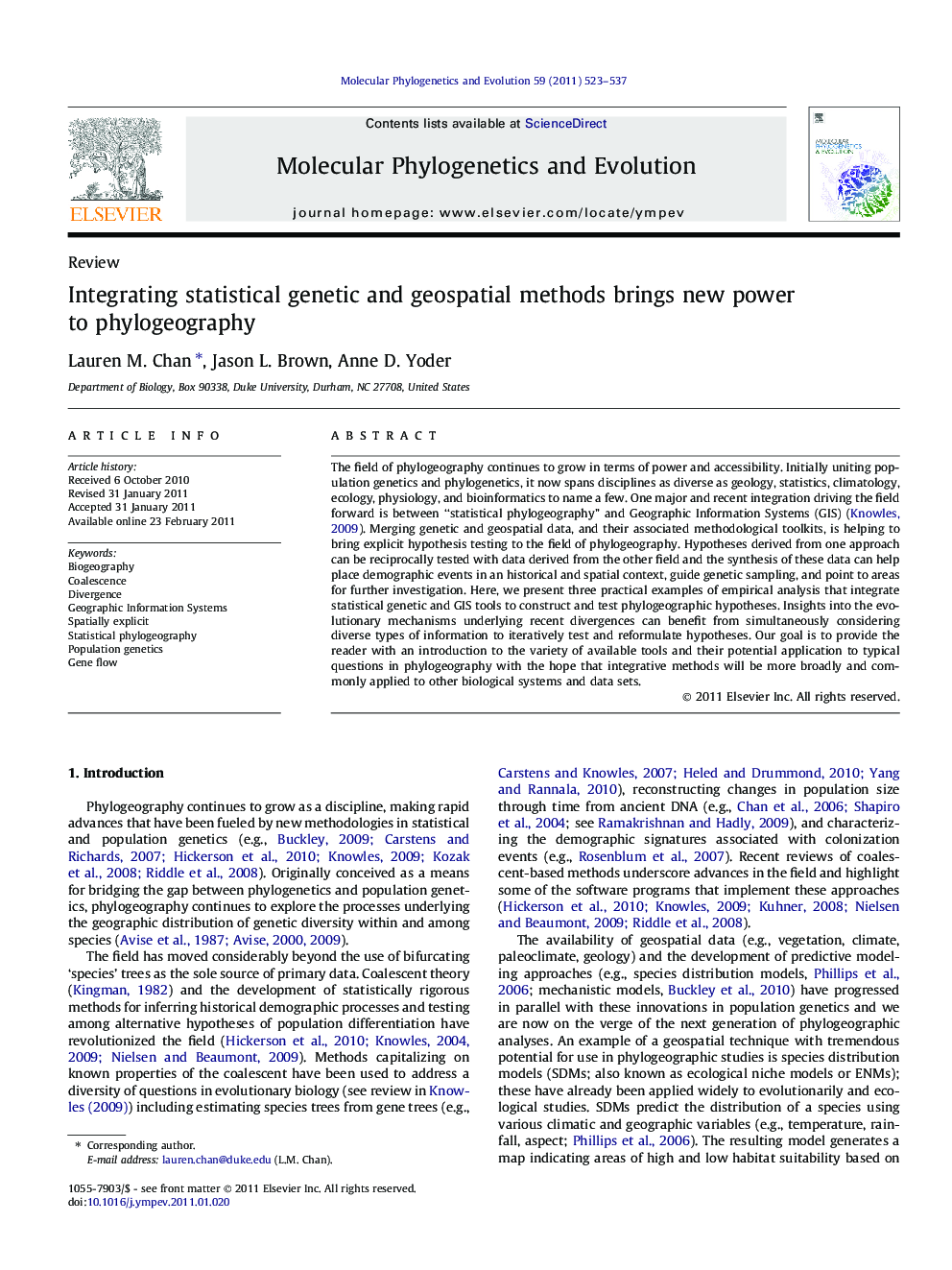 Integrating statistical genetic and geospatial methods brings new power to phylogeography