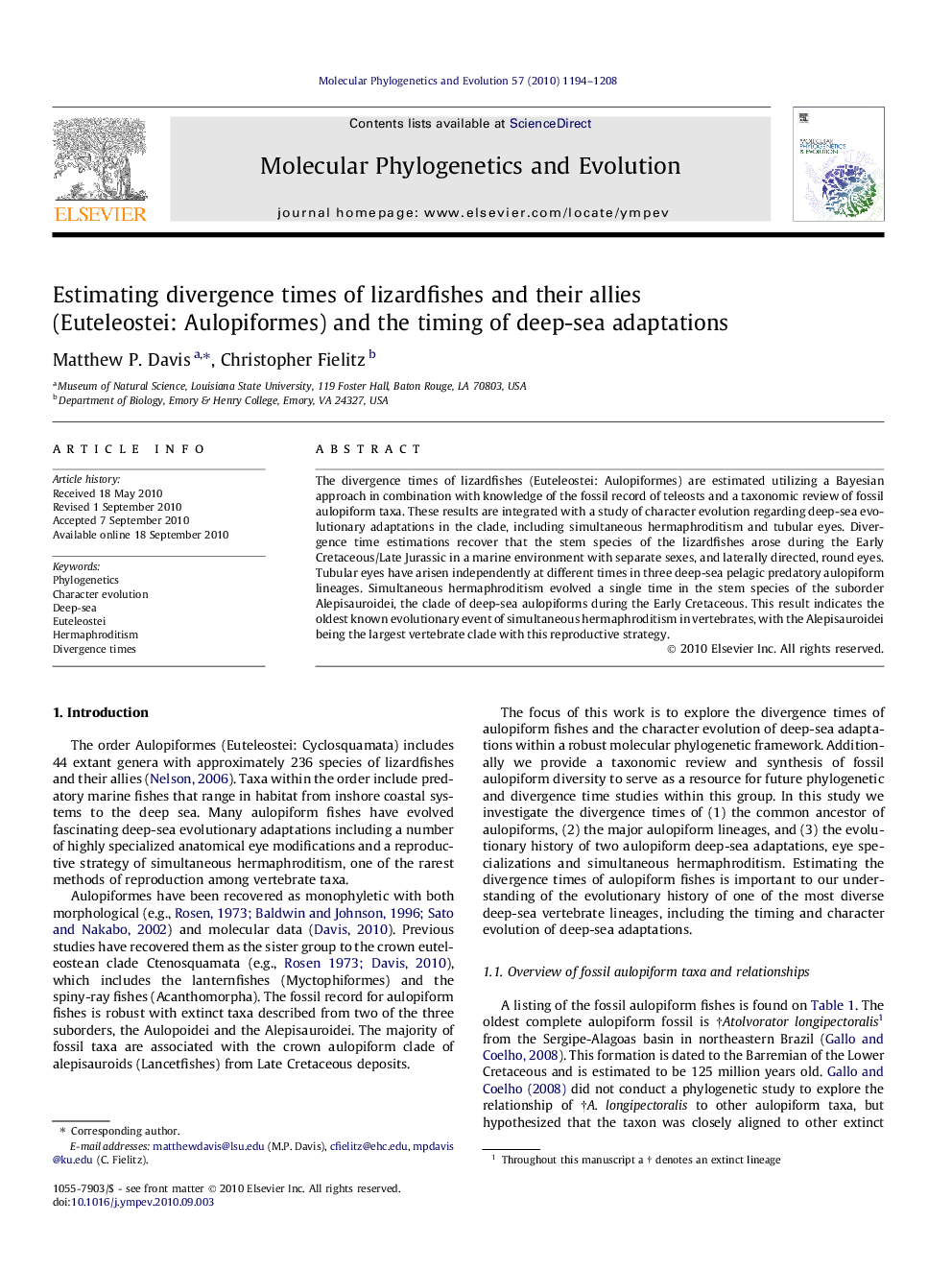 Estimating divergence times of lizardfishes and their allies (Euteleostei: Aulopiformes) and the timing of deep-sea adaptations