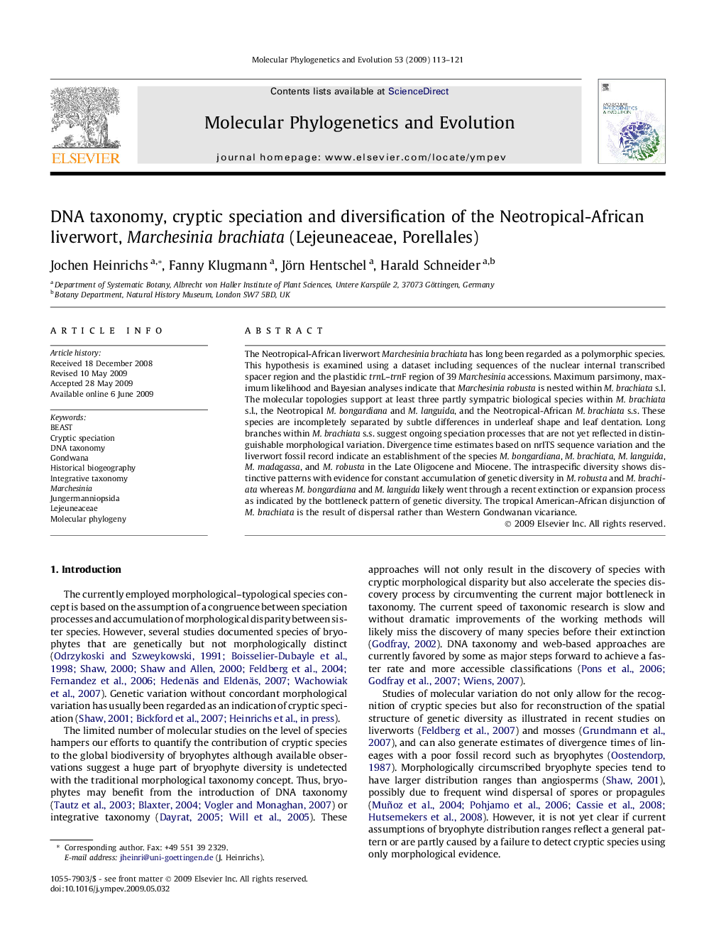 DNA taxonomy, cryptic speciation and diversification of the Neotropical-African liverwort, Marchesinia brachiata (Lejeuneaceae, Porellales)