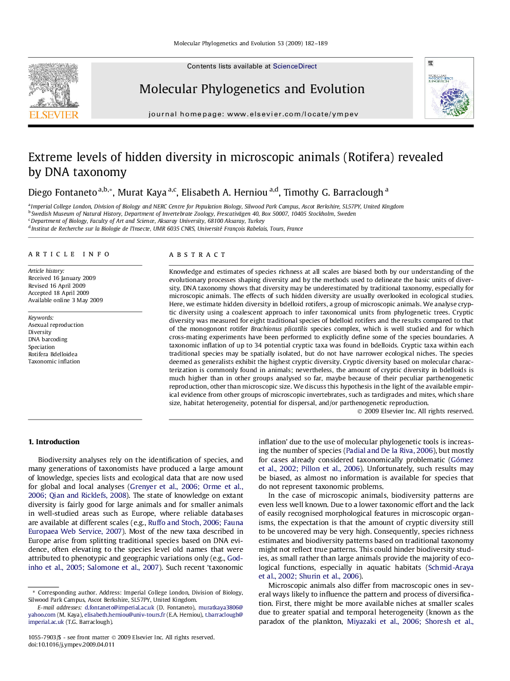 Extreme levels of hidden diversity in microscopic animals (Rotifera) revealed by DNA taxonomy