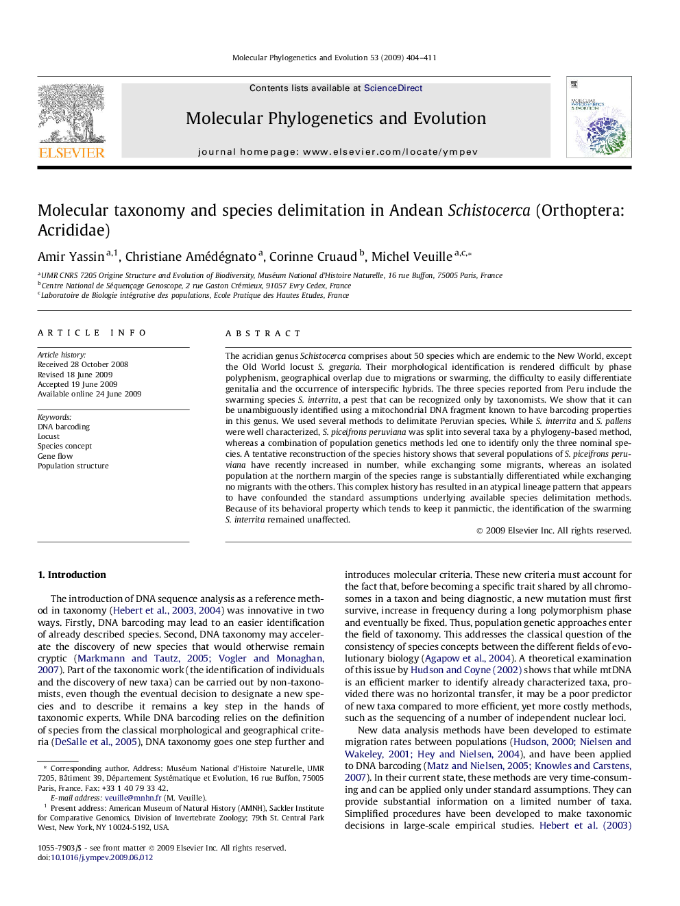 Molecular taxonomy and species delimitation in Andean Schistocerca (Orthoptera: Acrididae)