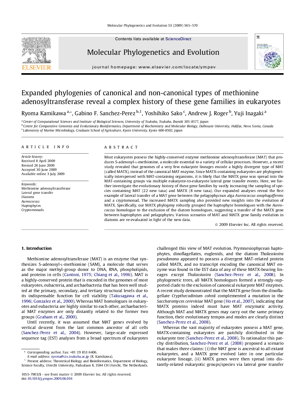 Expanded phylogenies of canonical and non-canonical types of methionine adenosyltransferase reveal a complex history of these gene families in eukaryotes