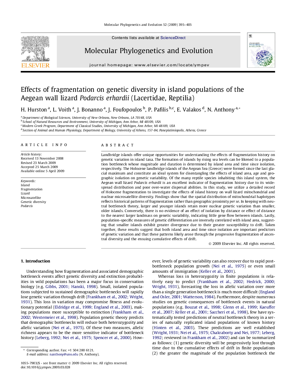 Effects of fragmentation on genetic diversity in island populations of the Aegean wall lizard Podarcis erhardii (Lacertidae, Reptilia)