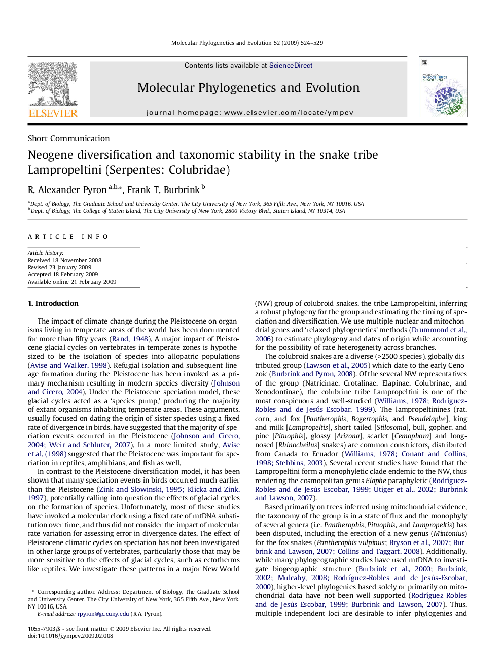 Neogene diversification and taxonomic stability in the snake tribe Lampropeltini (Serpentes: Colubridae)