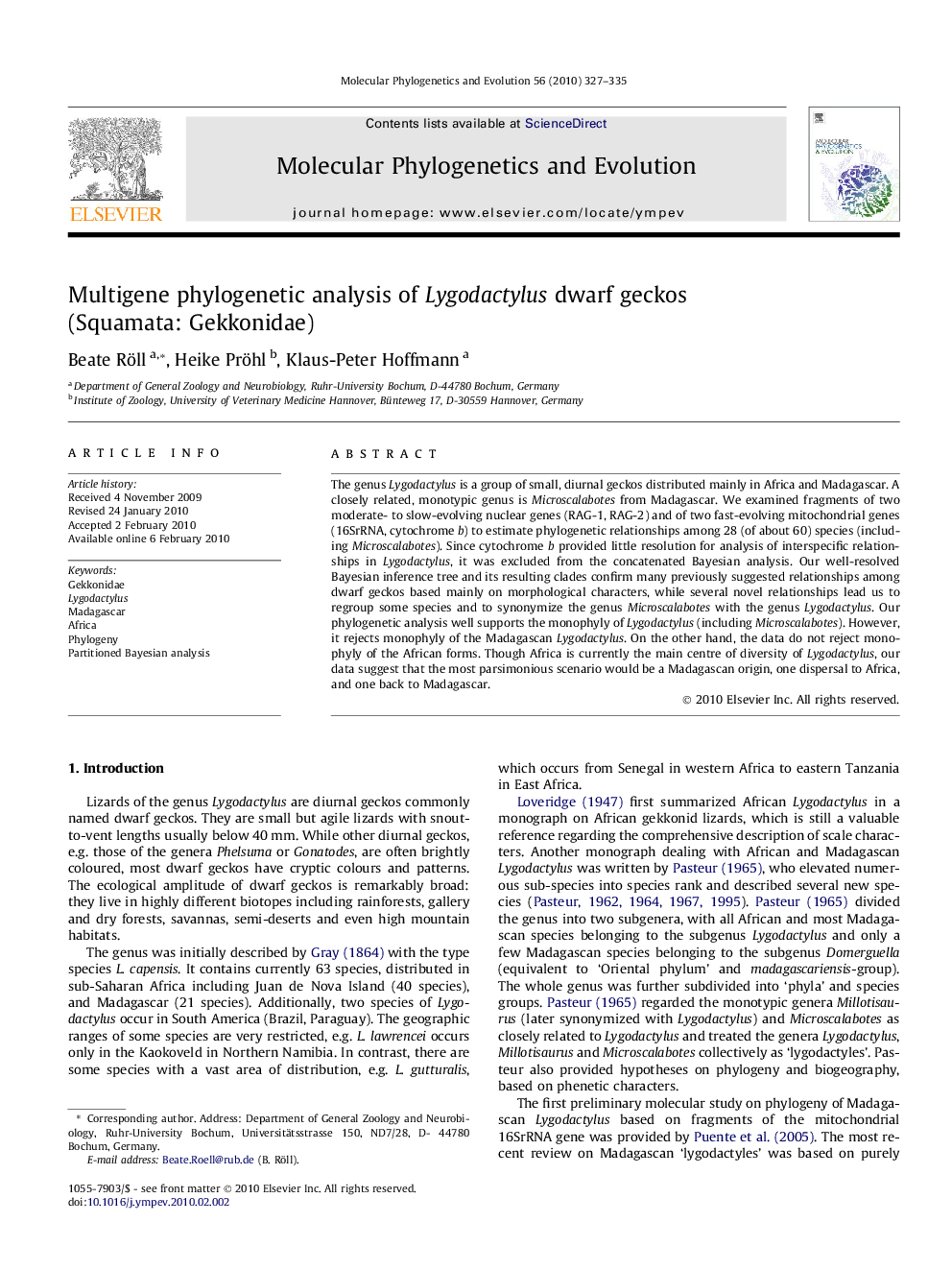 Multigene phylogenetic analysis of Lygodactylus dwarf geckos (Squamata: Gekkonidae)