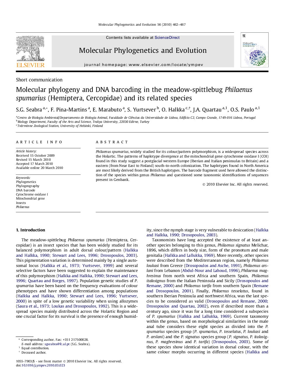 Molecular phylogeny and DNA barcoding in the meadow-spittlebug Philaenus spumarius (Hemiptera, Cercopidae) and its related species