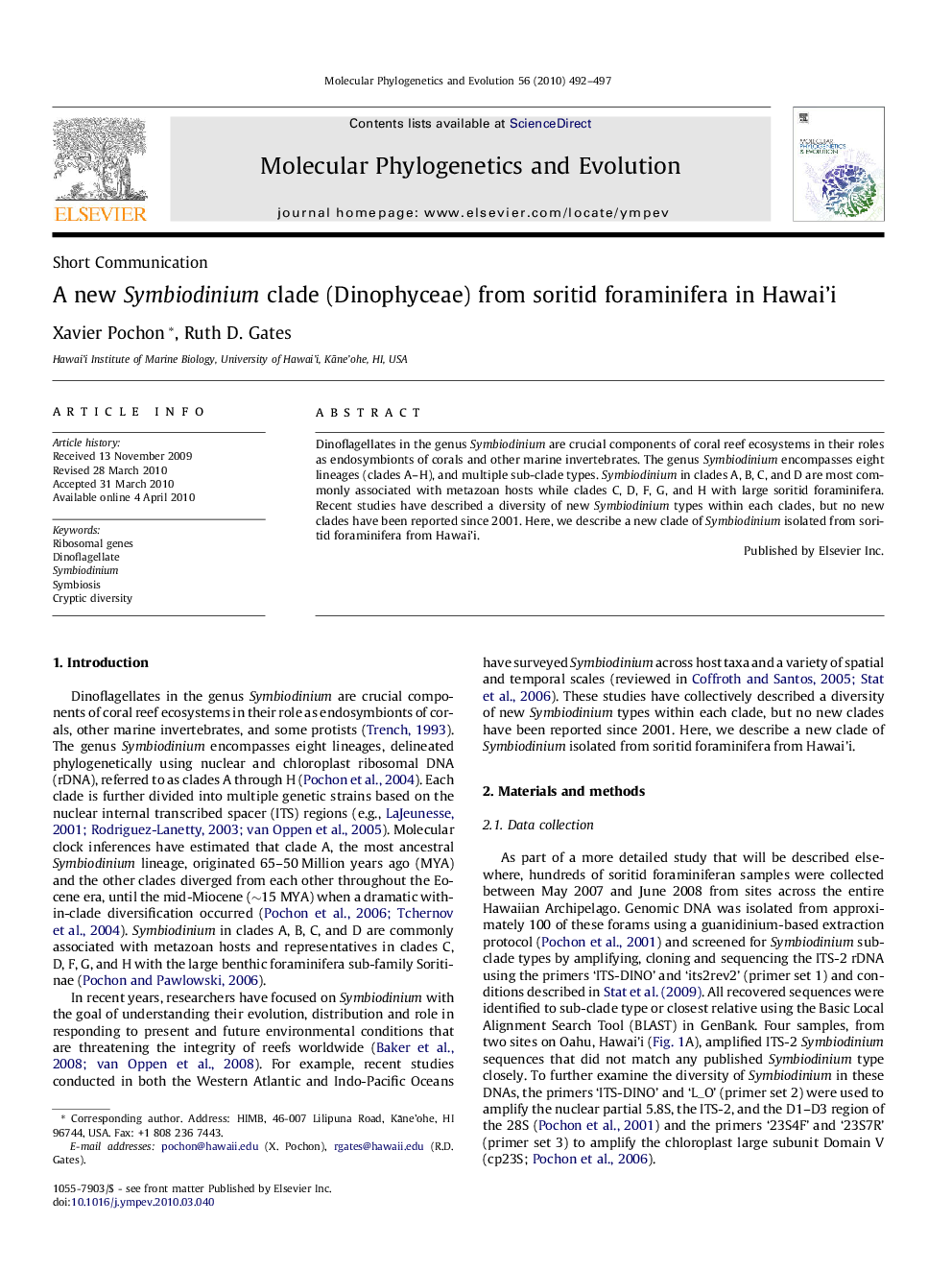 A new Symbiodinium clade (Dinophyceae) from soritid foraminifera in Hawai’i