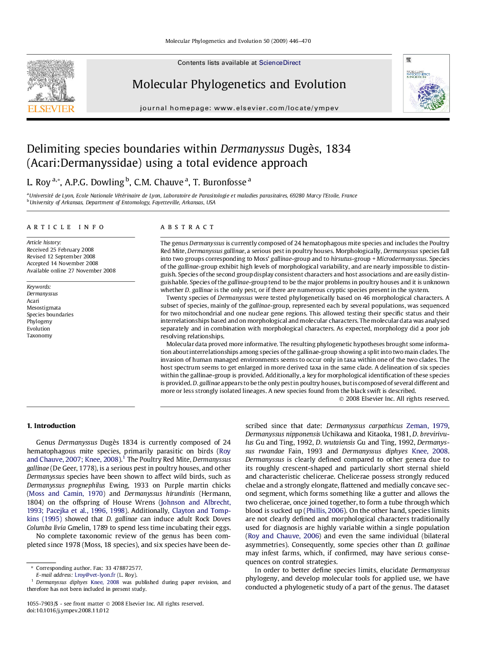 Delimiting species boundaries within Dermanyssus Dugès, 1834 (Acari:Dermanyssidae) using a total evidence approach