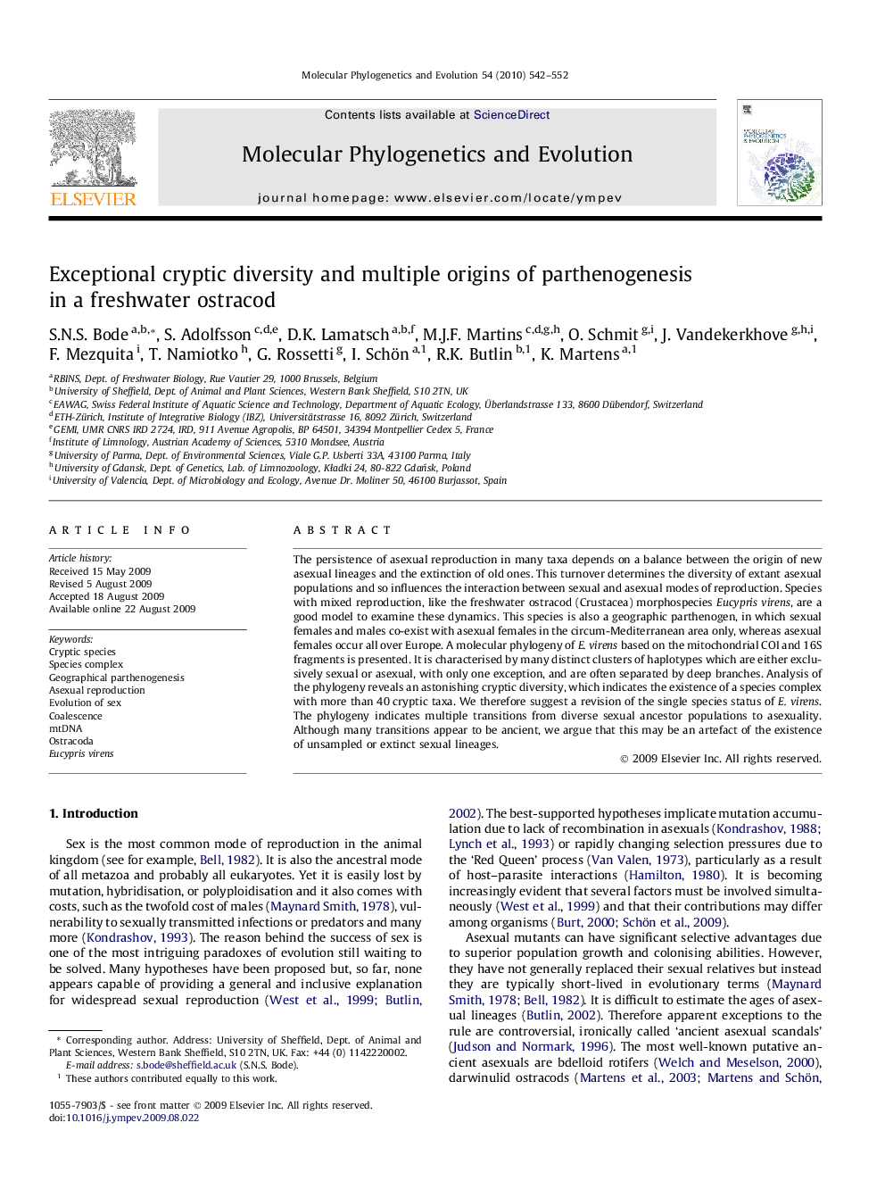 Exceptional cryptic diversity and multiple origins of parthenogenesis in a freshwater ostracod