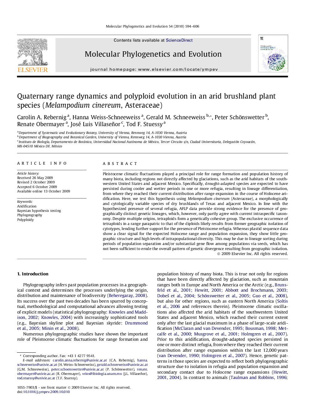 Quaternary range dynamics and polyploid evolution in an arid brushland plant species (Melampodium cinereum, Asteraceae)