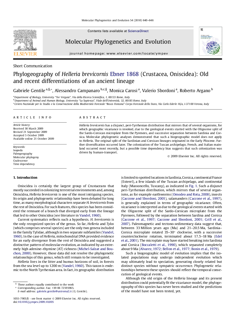 Phylogeography of Helleria brevicornis Ebner 1868 (Crustacea, Oniscidea): Old and recent differentiations of an ancient lineage