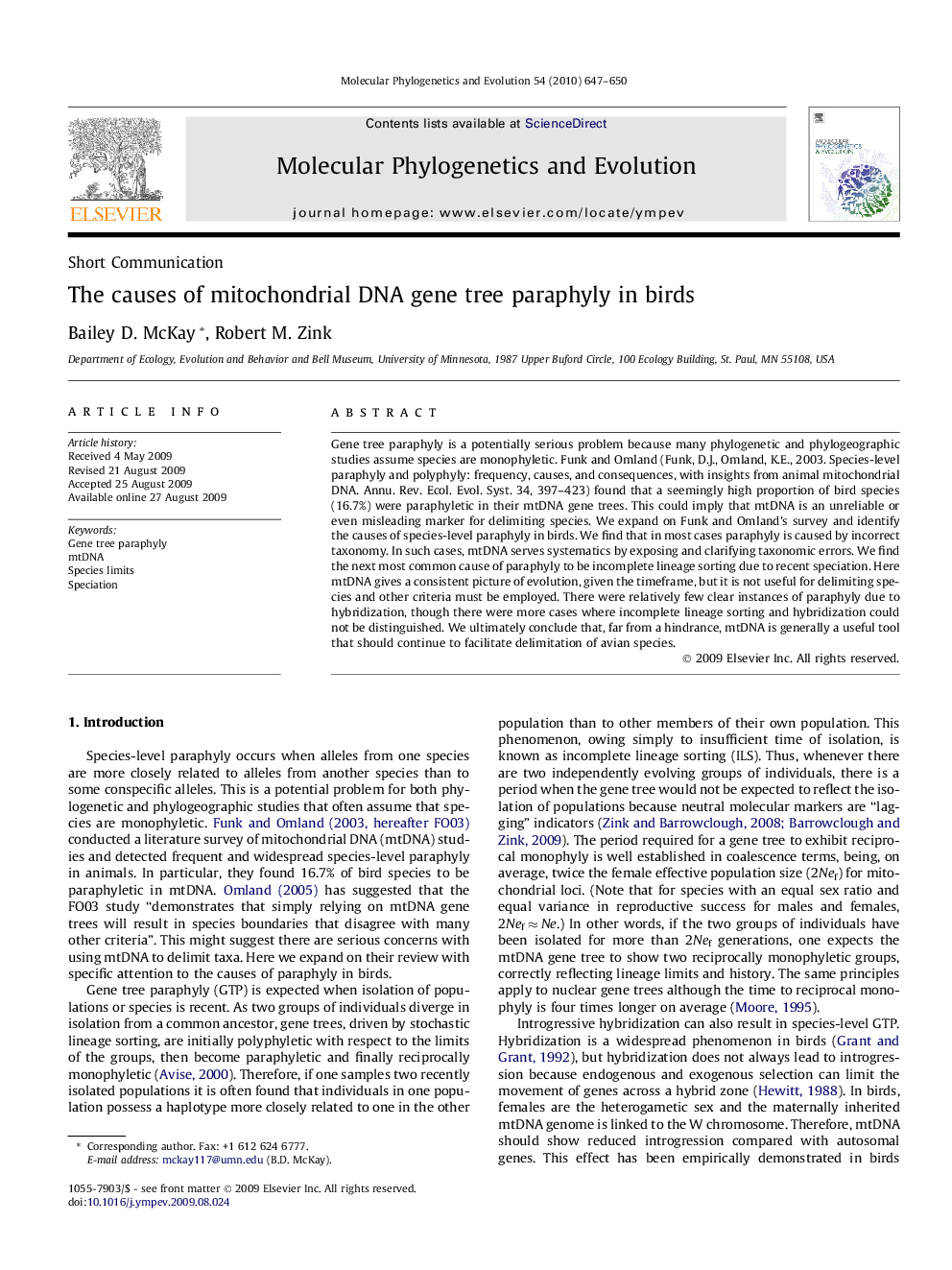 The causes of mitochondrial DNA gene tree paraphyly in birds