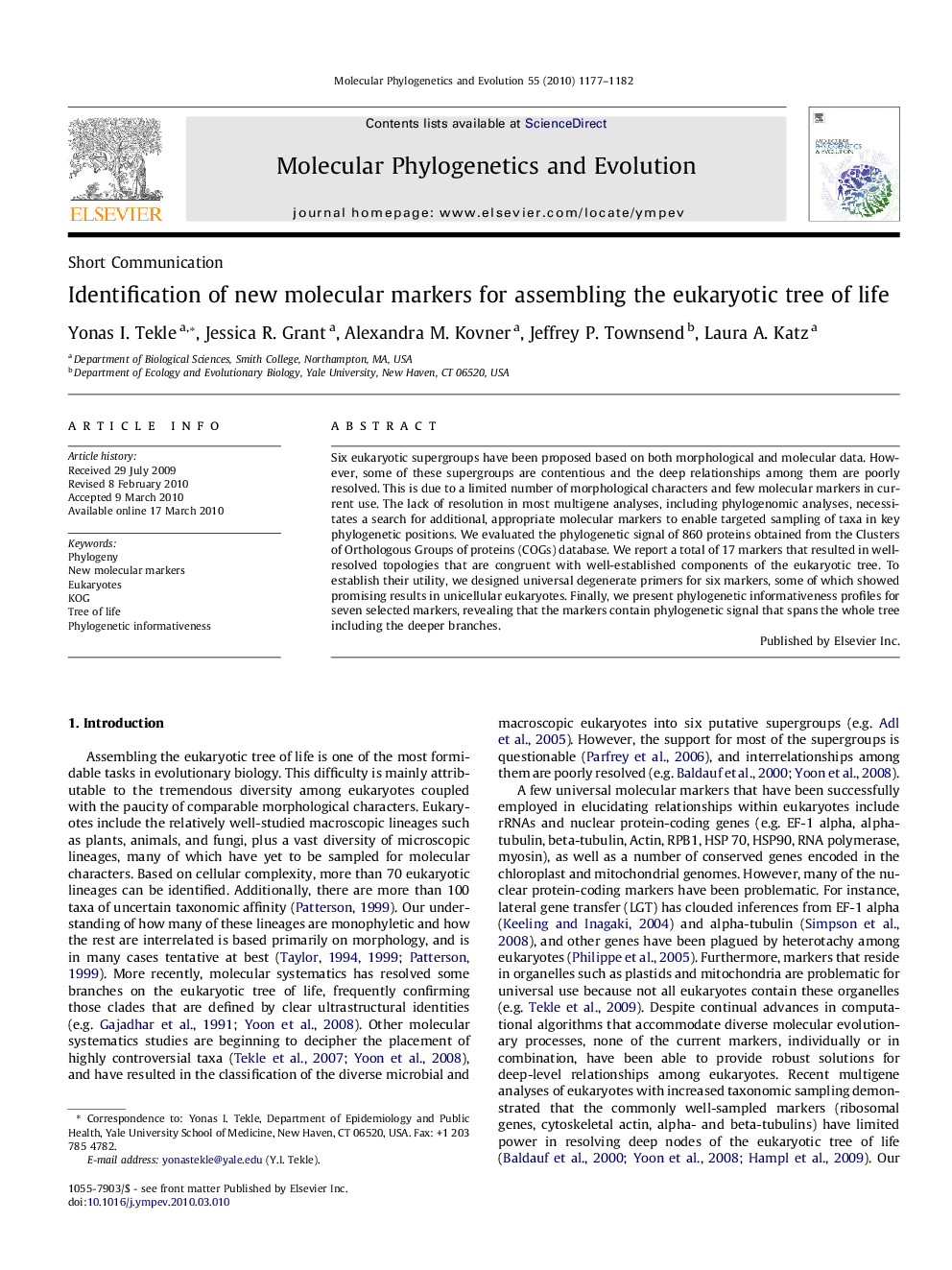 Identification of new molecular markers for assembling the eukaryotic tree of life