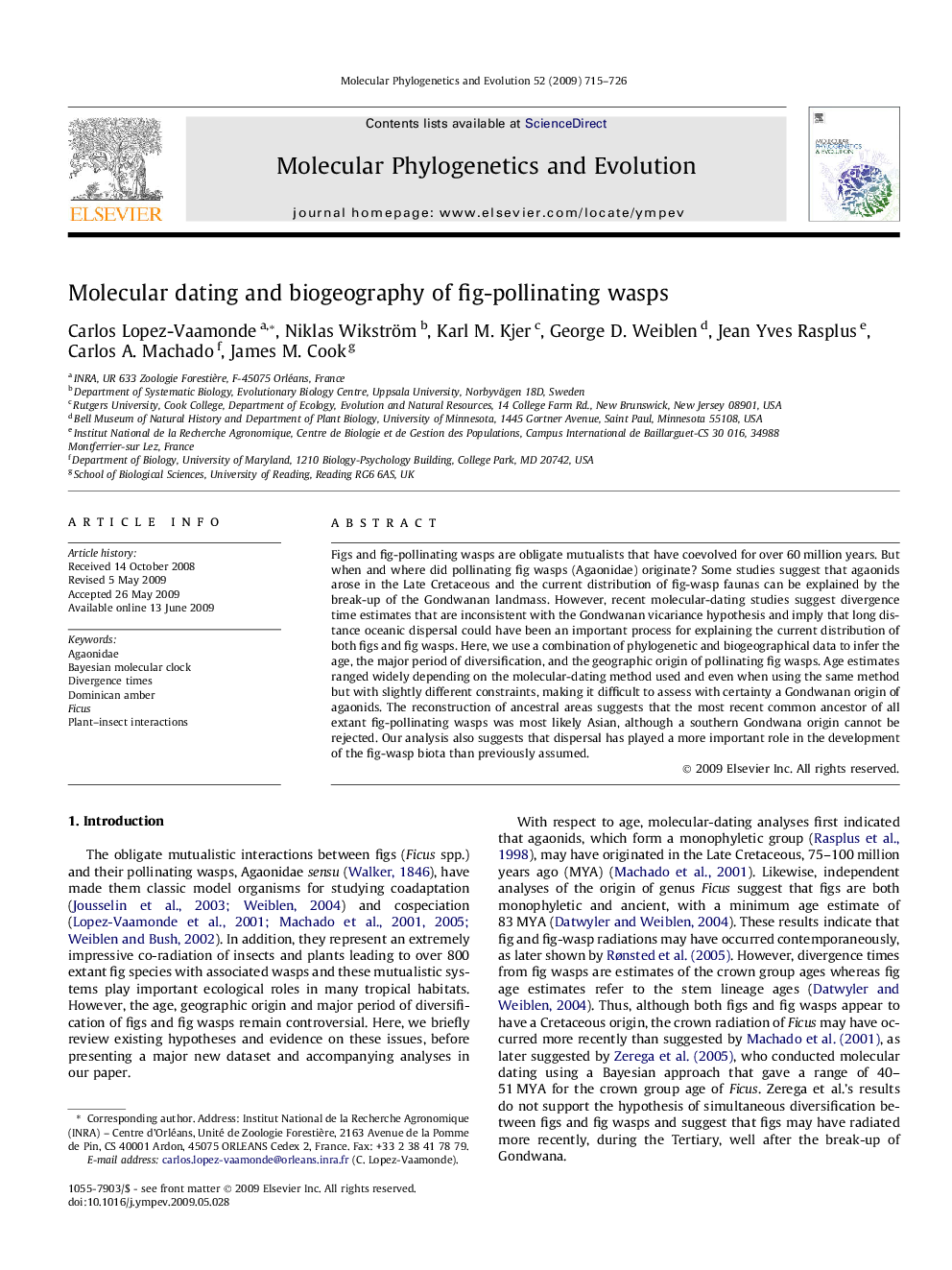 Molecular dating and biogeography of fig-pollinating wasps