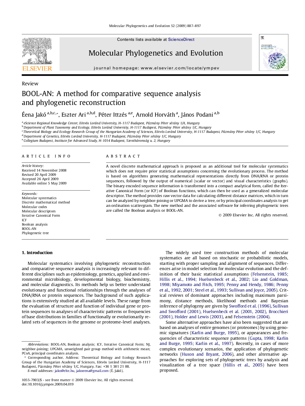 BOOL-AN: A method for comparative sequence analysis and phylogenetic reconstruction