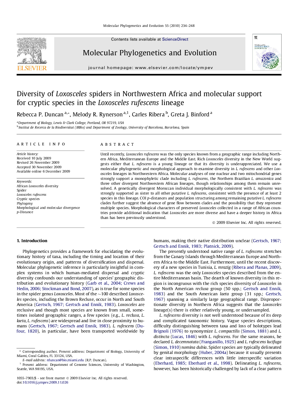 Diversity of Loxosceles spiders in Northwestern Africa and molecular support for cryptic species in the Loxosceles rufescens lineage