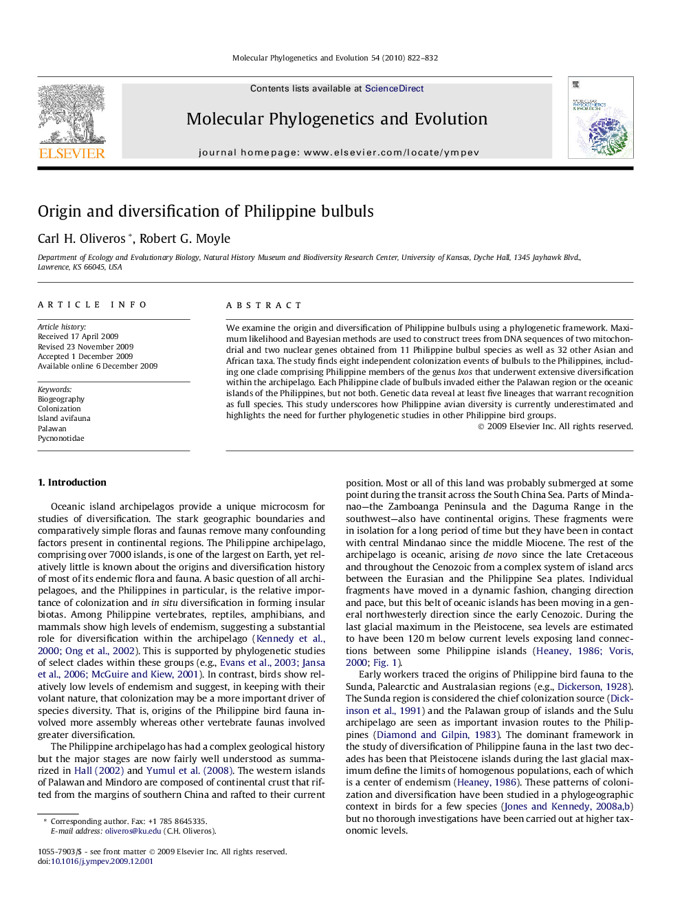 Origin and diversification of Philippine bulbuls