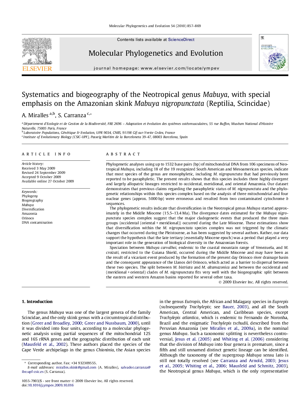 Systematics and biogeography of the Neotropical genus Mabuya, with special emphasis on the Amazonian skink Mabuya nigropunctata (Reptilia, Scincidae)