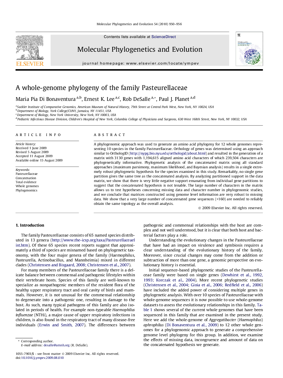 A whole-genome phylogeny of the family Pasteurellaceae