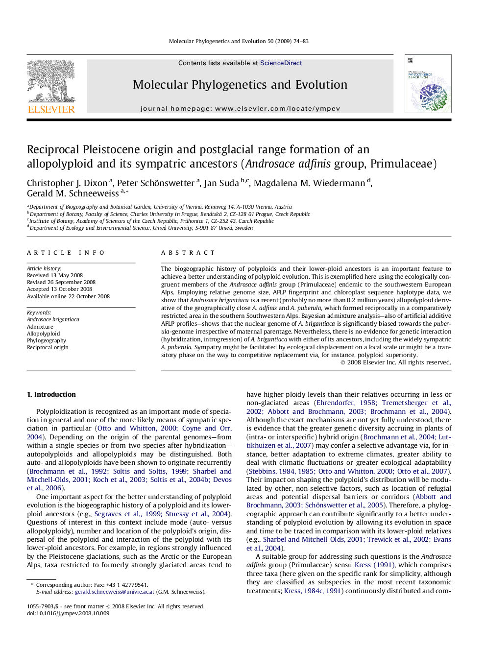 Reciprocal Pleistocene origin and postglacial range formation of an allopolyploid and its sympatric ancestors (Androsace adfinis group, Primulaceae)