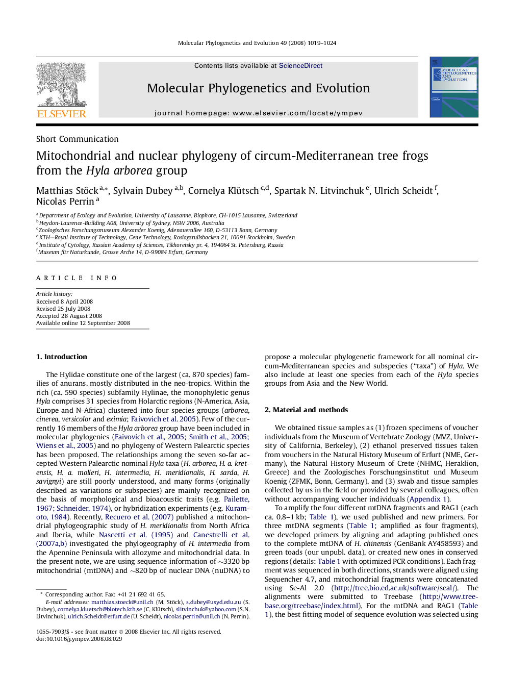 Mitochondrial and nuclear phylogeny of circum-Mediterranean tree frogs from the Hyla arborea group