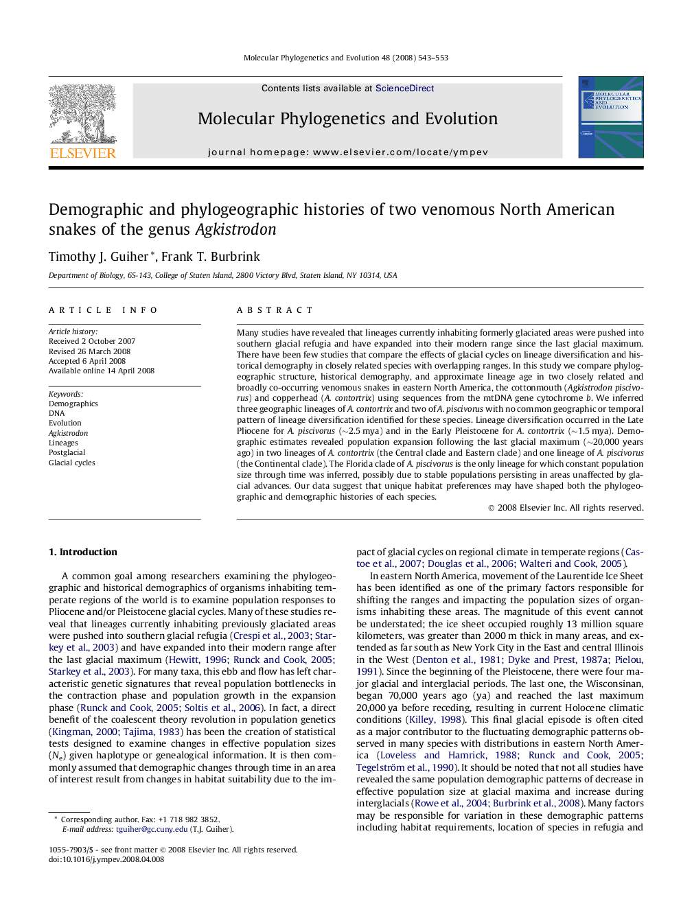 Demographic and phylogeographic histories of two venomous North American snakes of the genus Agkistrodon