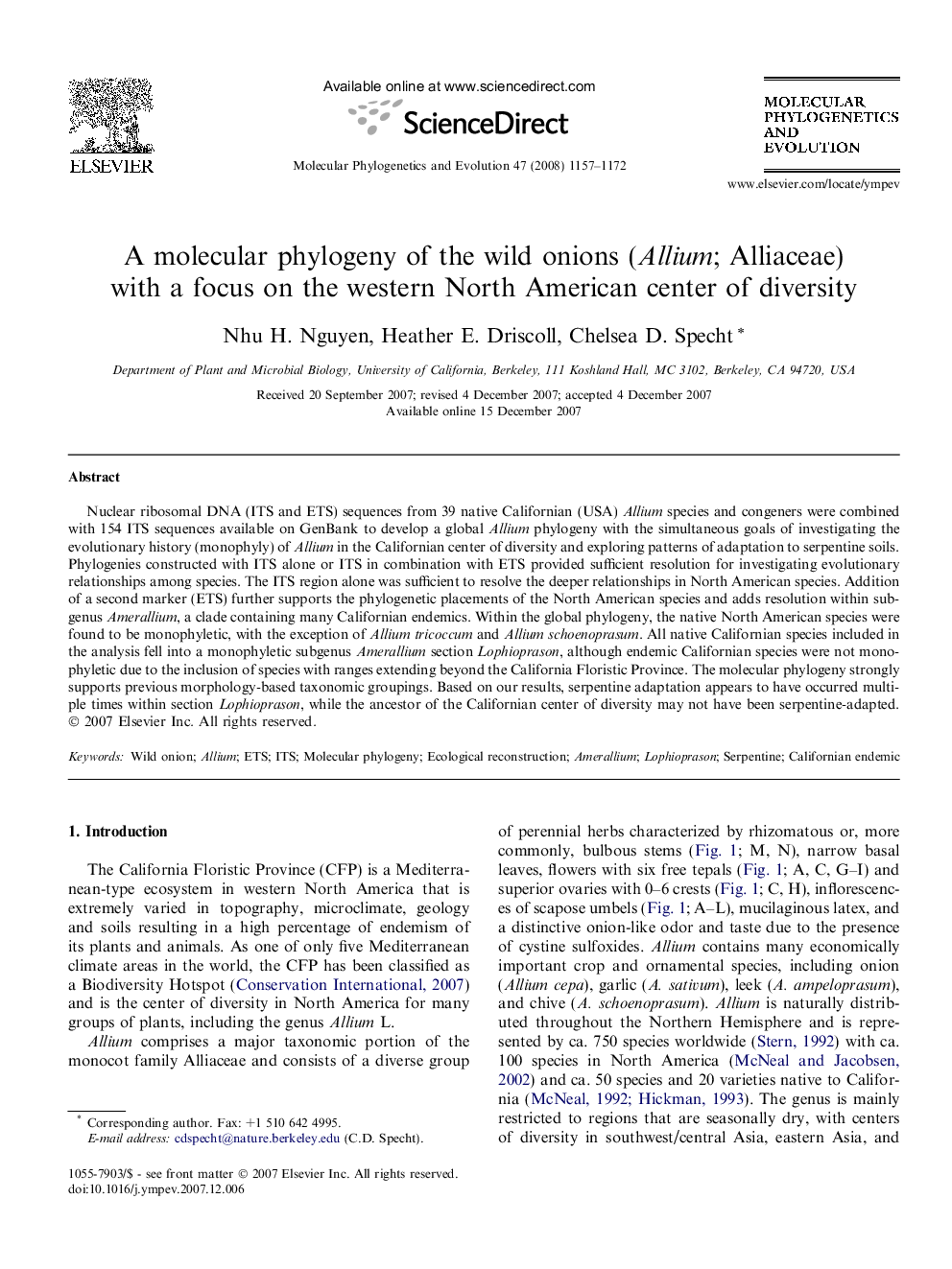 A molecular phylogeny of the wild onions (Allium; Alliaceae) with a focus on the western North American center of diversity