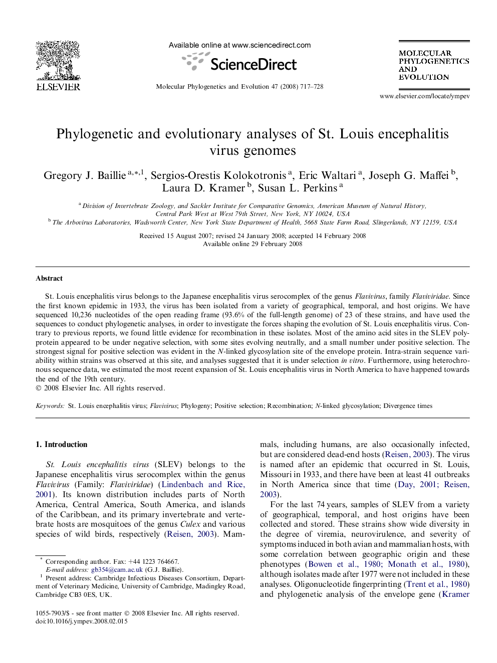 Phylogenetic and evolutionary analyses of St. Louis encephalitis virus genomes