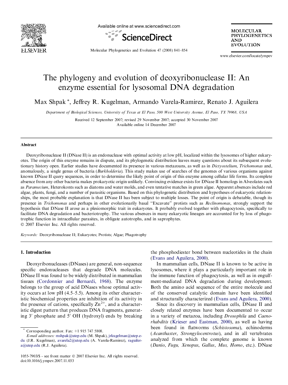 The phylogeny and evolution of deoxyribonuclease II: An enzyme essential for lysosomal DNA degradation