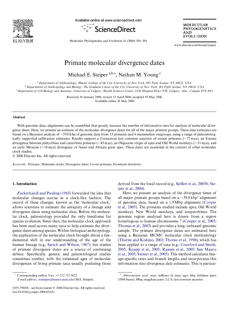 Primate molecular divergence dates