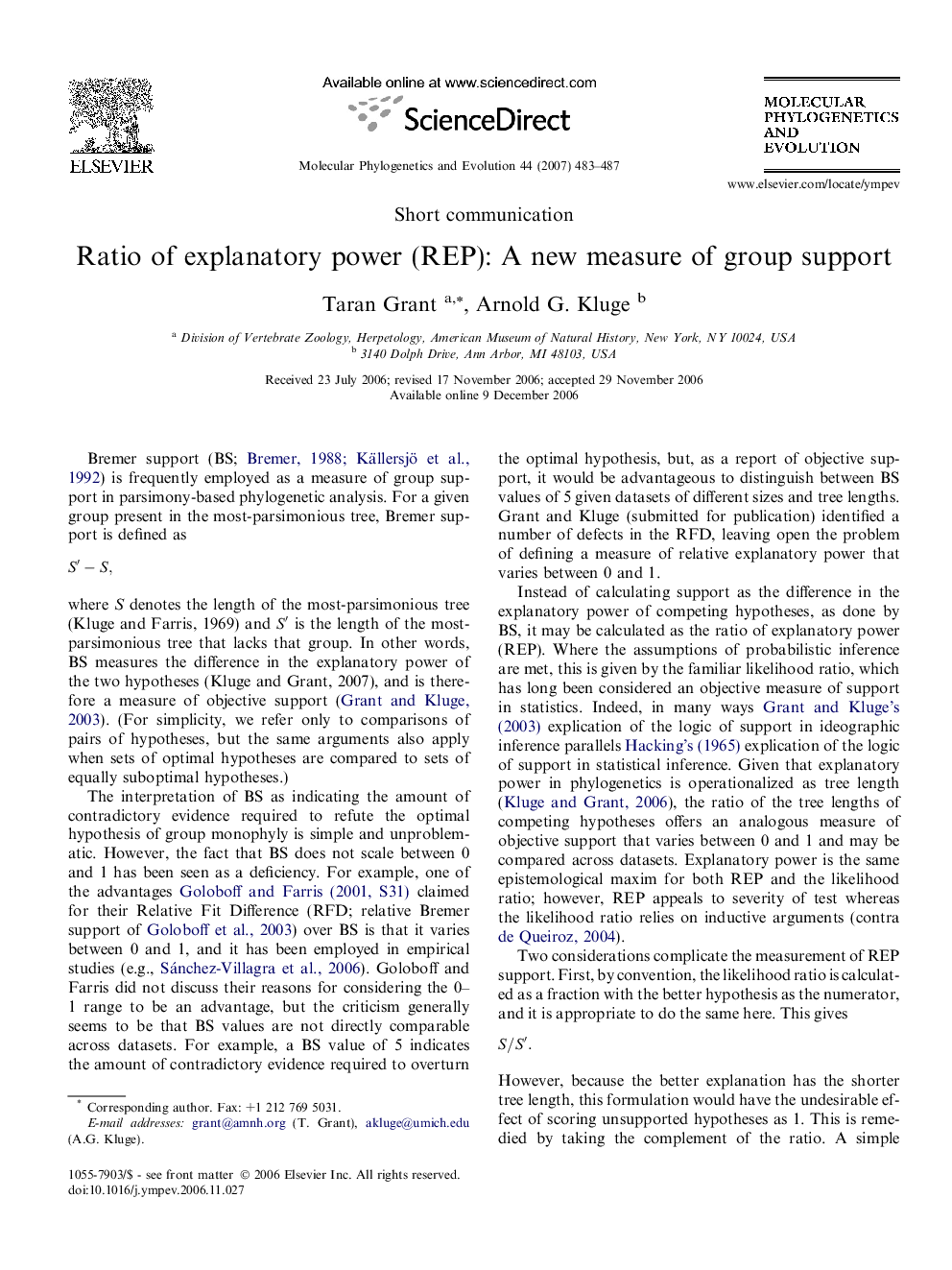 Ratio of explanatory power (REP): A new measure of group support
