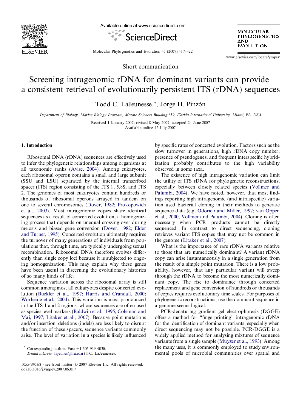 Screening intragenomic rDNA for dominant variants can provide a consistent retrieval of evolutionarily persistent ITS (rDNA) sequences