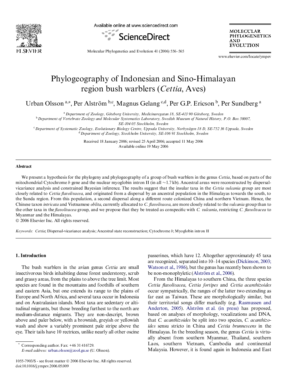 Phylogeography of Indonesian and Sino-Himalayan region bush warblers (Cettia, Aves)