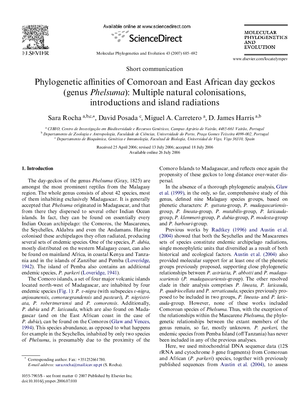 Phylogenetic affinities of Comoroan and East African day geckos (genus Phelsuma): Multiple natural colonisations, introductions and island radiations