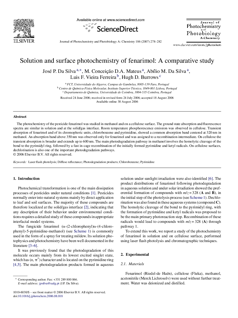 Solution and surface photochemistry of fenarimol: A comparative study