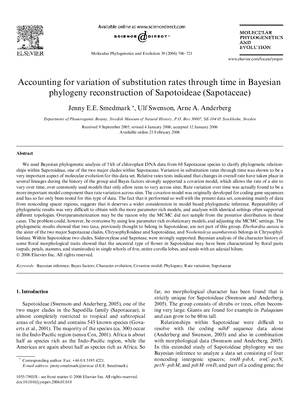 Accounting for variation of substitution rates through time in Bayesian phylogeny reconstruction of Sapotoideae (Sapotaceae)