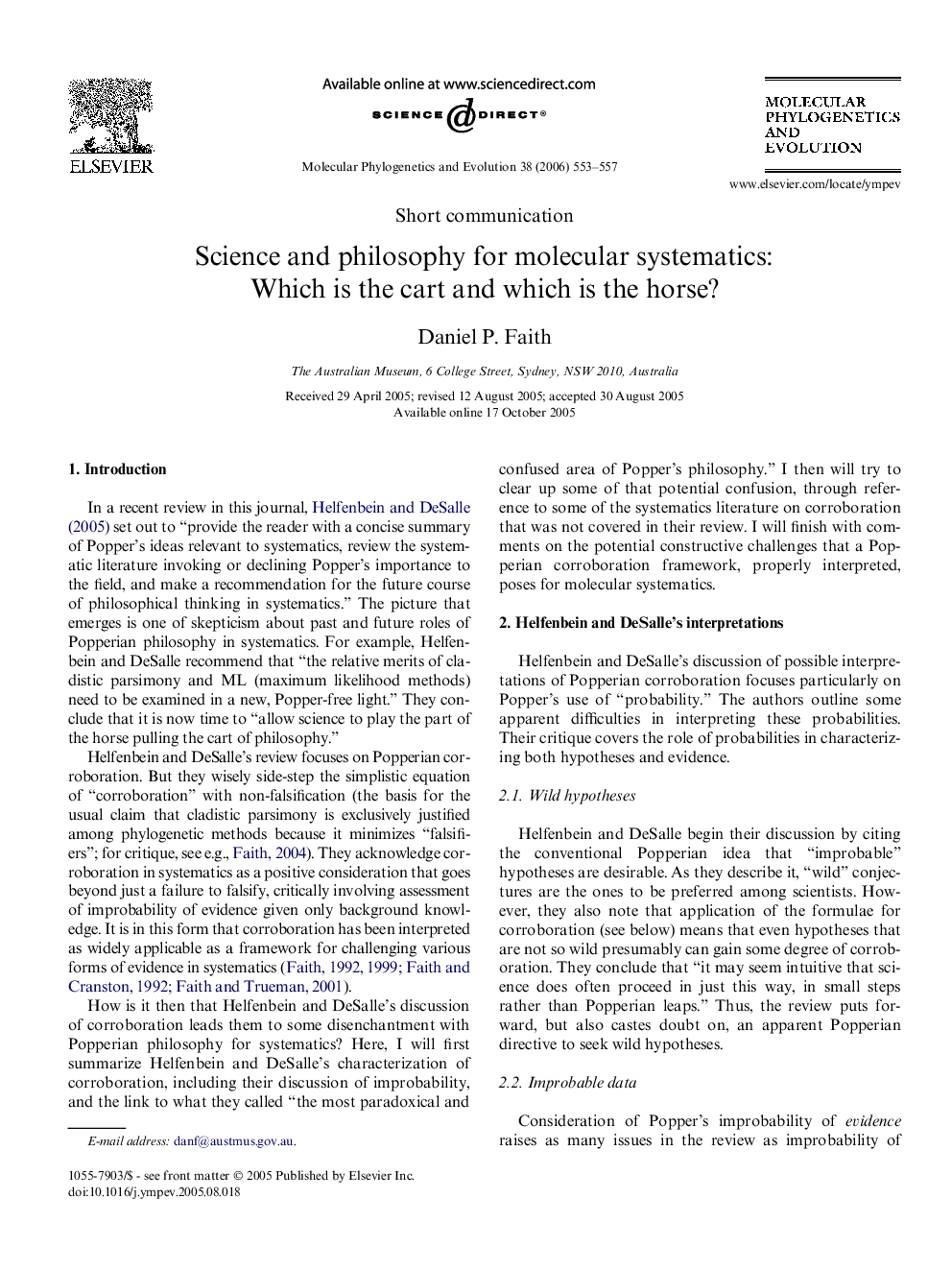 Science and philosophy for molecular systematics: Which is the cart and which is the horse?