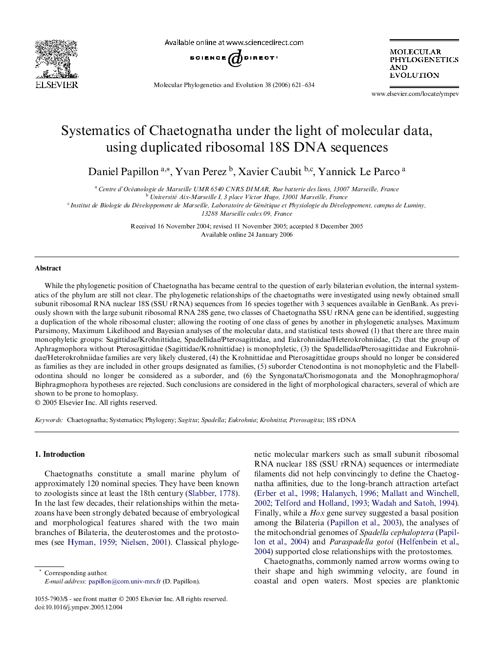 Systematics of Chaetognatha under the light of molecular data, using duplicated ribosomal 18S DNA sequences