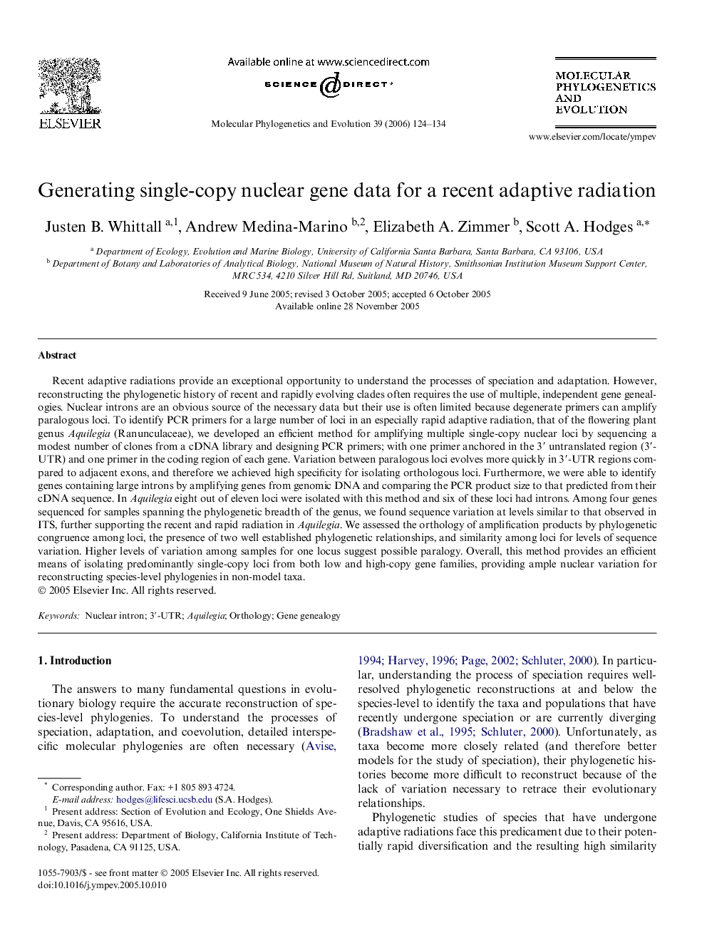 Generating single-copy nuclear gene data for a recent adaptive radiation