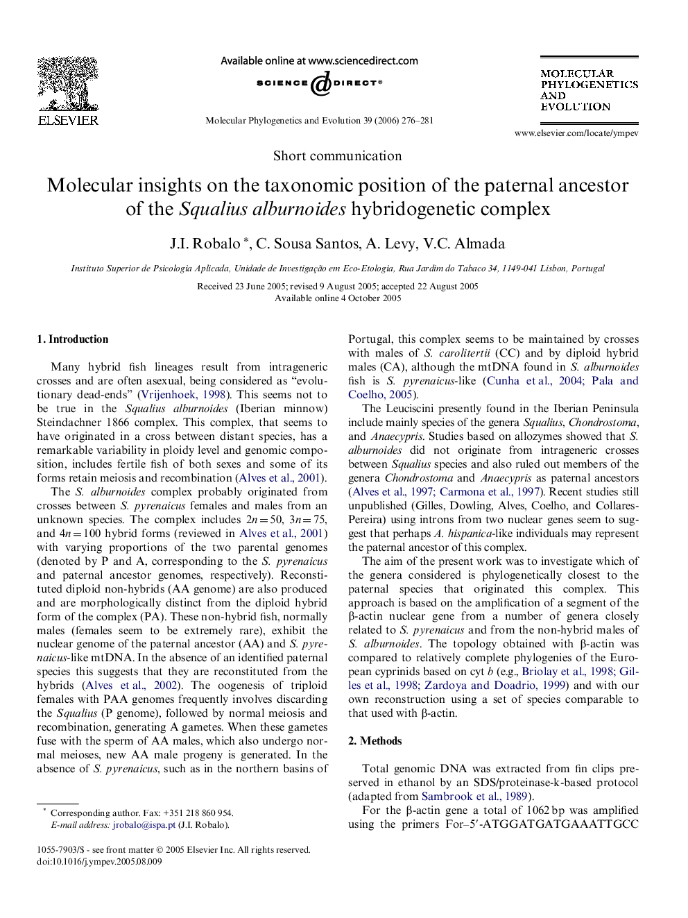 Molecular insights on the taxonomic position of the paternal ancestor of the Squalius alburnoides hybridogenetic complex