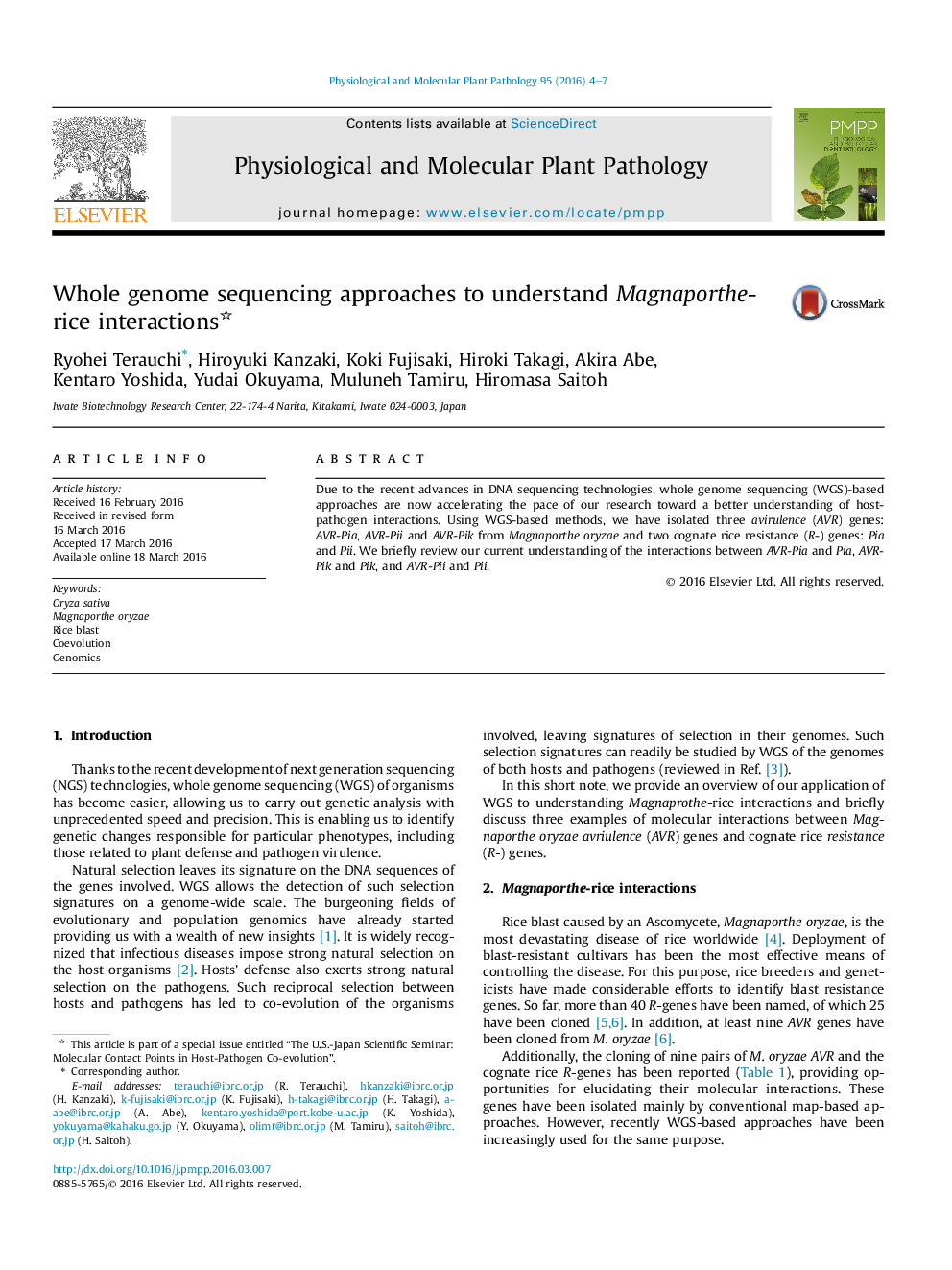 Whole genome sequencing approaches to understand Magnaporthe-rice interactions 