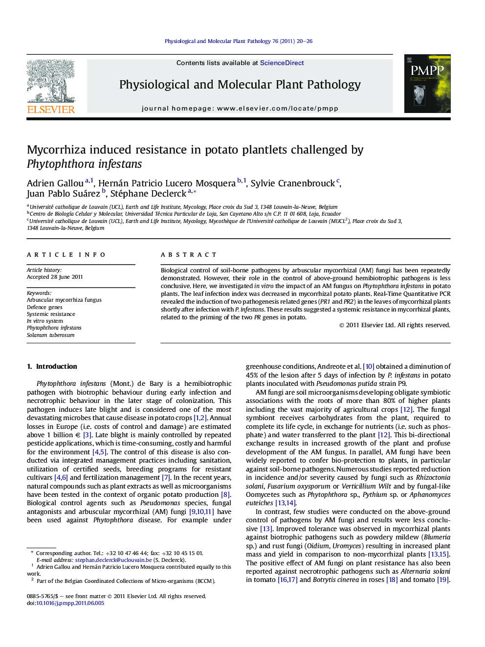 Mycorrhiza induced resistance in potato plantlets challenged by Phytophthora infestans