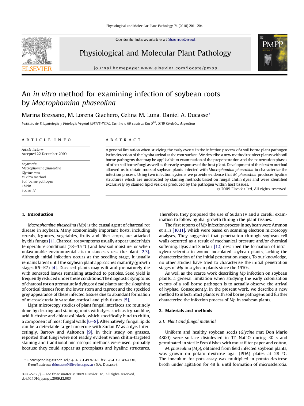 An in vitro method for examining infection of soybean roots by Macrophomina phaseolina