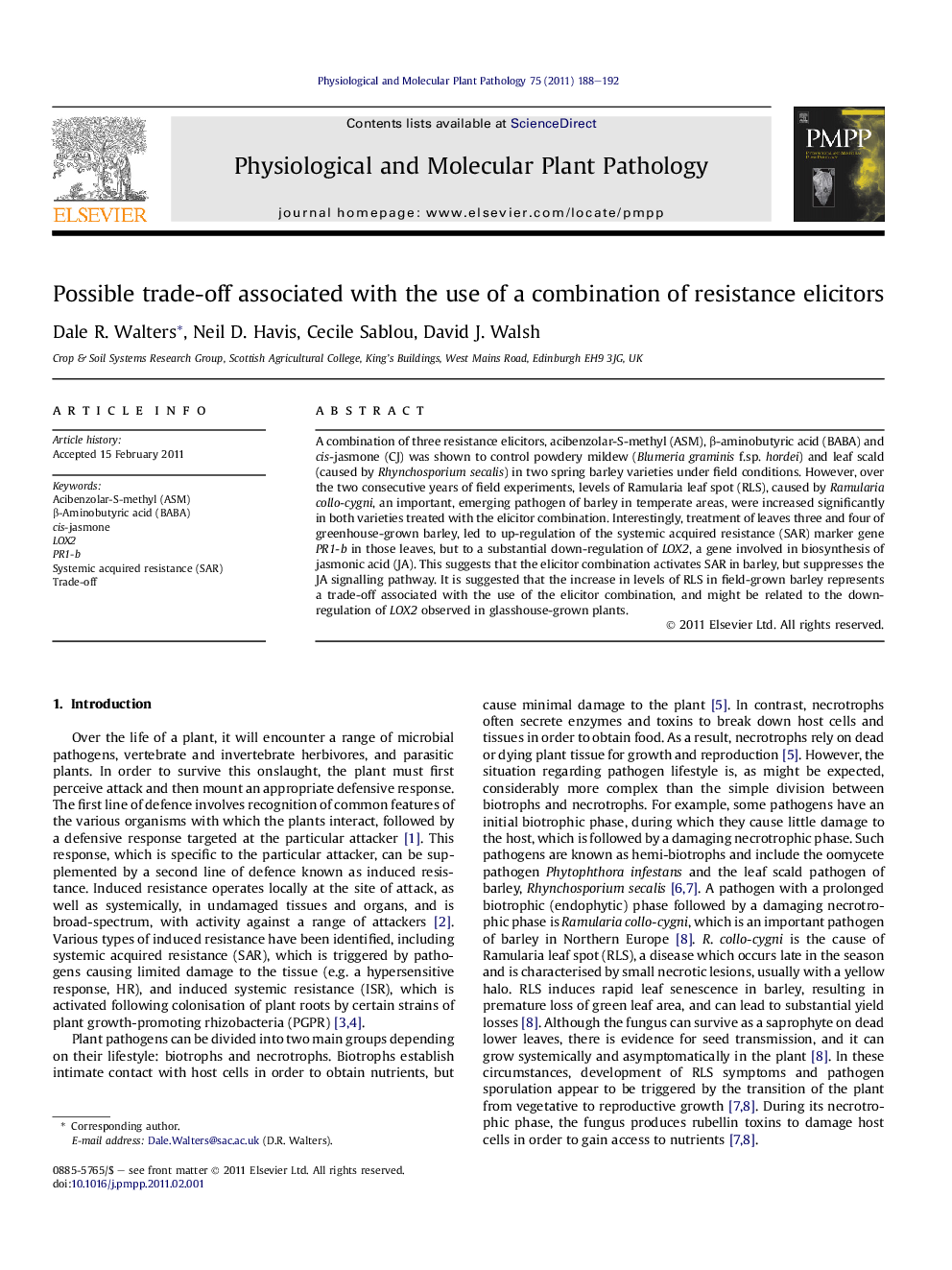 Possible trade-off associated with the use of a combination of resistance elicitors